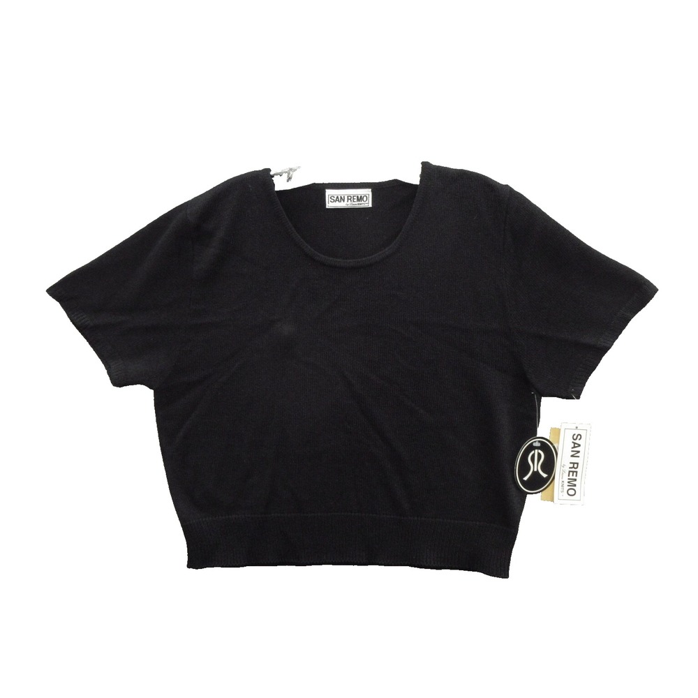 San Remo Women Pullover Sweater Size XL Black Acrylic Short Sleeve Crew Neck New